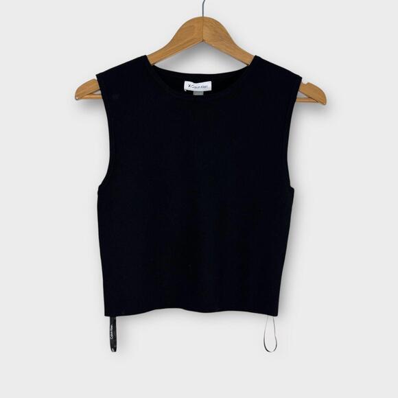 Calvin Klein Tops - Calvin Klein Women’s Size Large Solid Black Ribbed Knit Cropped Tank Top New